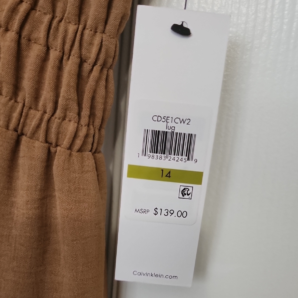 Calvin Klein Taupe V-Neck Long Sleeve Wide-Leg Jumpsuit - Picture 3 of 9